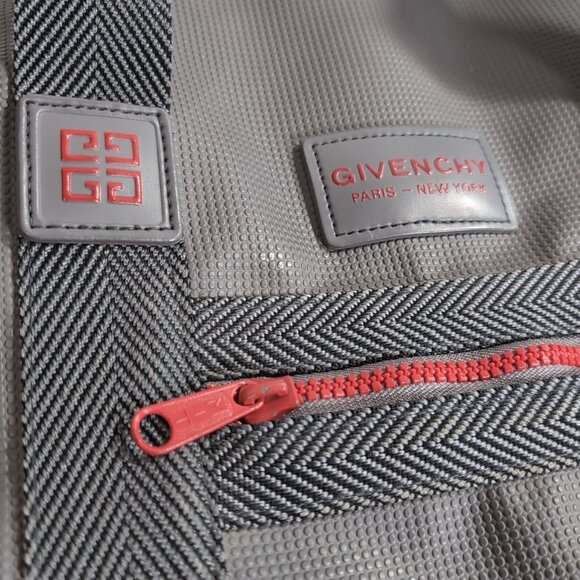 Givenchy Vintage Gray Red Travel Satchel Bag Duffle Carry On Overnight Logo Grey - Picture 3 of 14